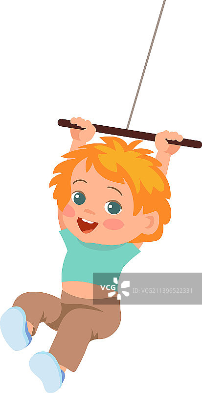 在绳索秋千上快乐摇 swinging 的小孩子图片素材