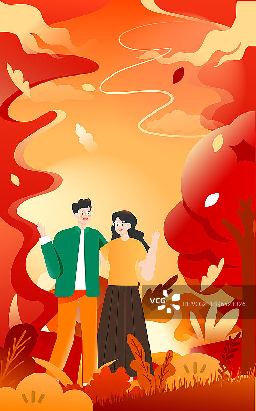 秋分节气人物户外活动秋高气爽自然风景插画图片素材