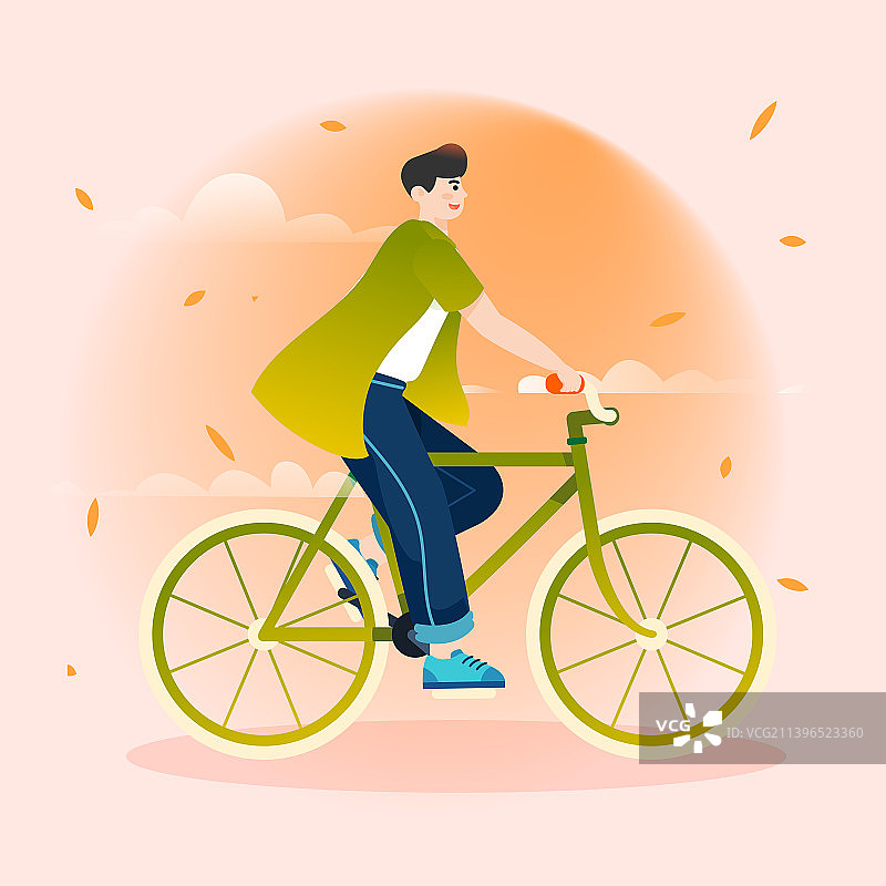 秋分节气人物户外活动秋高气爽自然风景插画图片素材