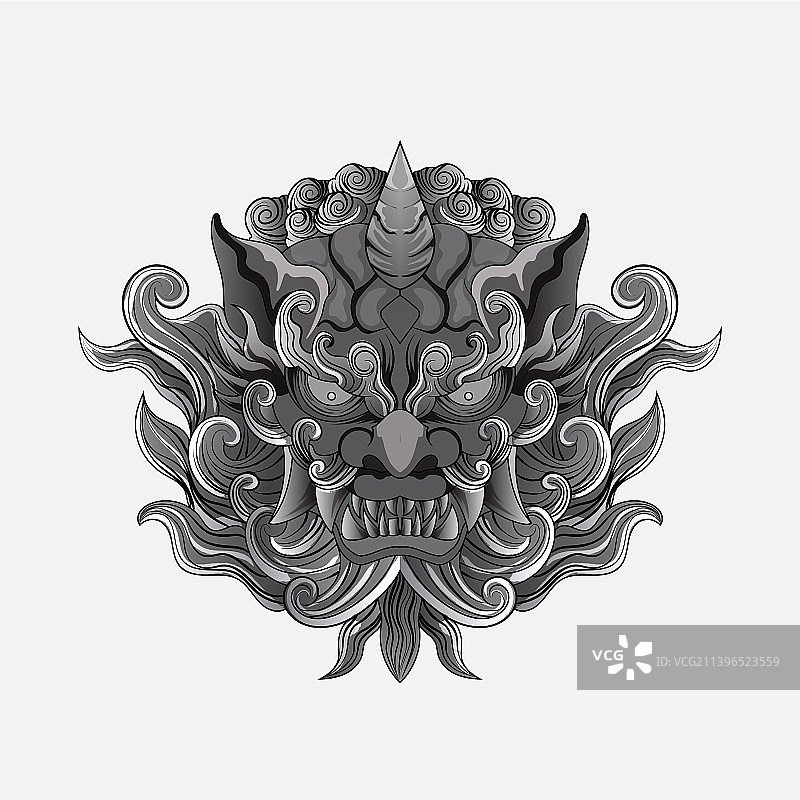 手绘复古中国石狮子文化图片素材