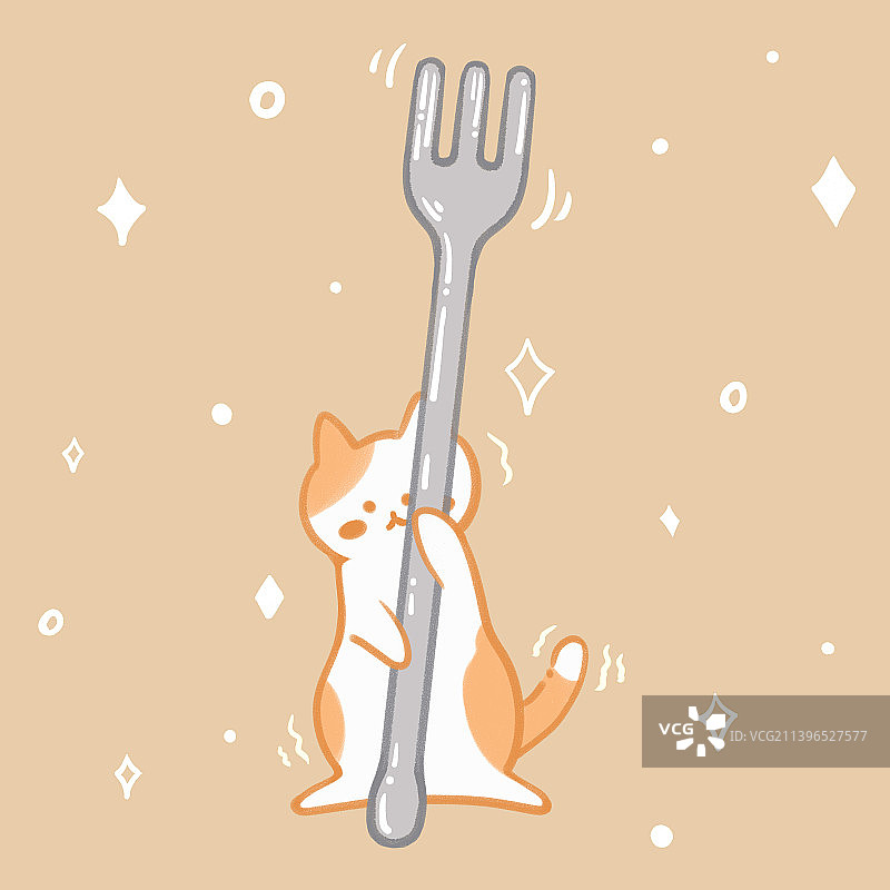 【猫咪系列6】努力抱着叉子的小猫咪图片素材