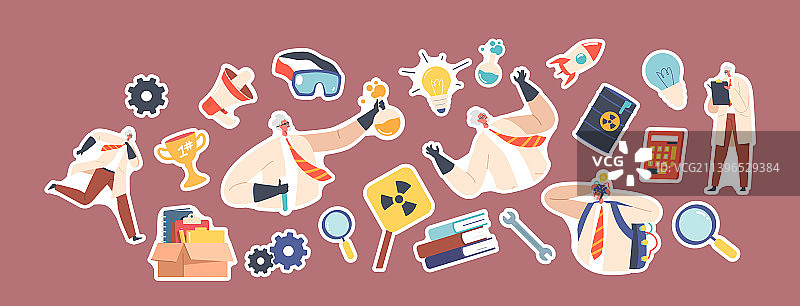 疯狂教授实验服贴纸套装图片素材