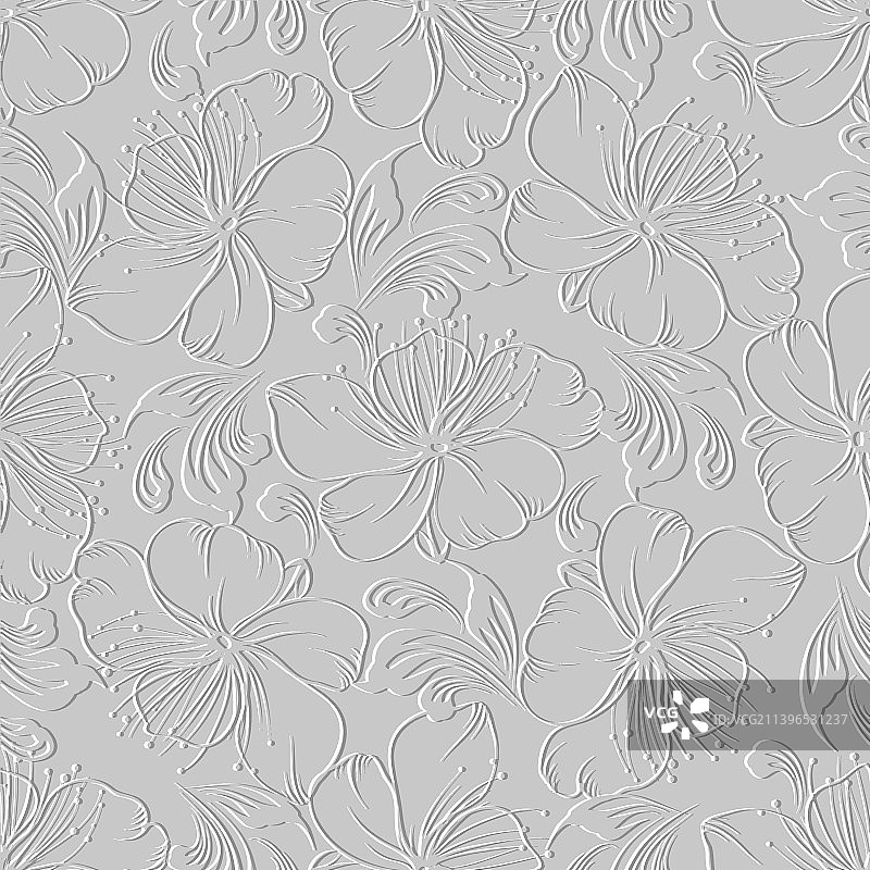 3D浮雕线条花卉无缝图案图片素材