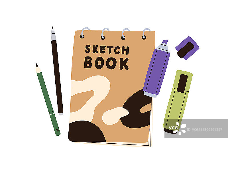 用于绘画的写生簿铅笔马克笔图片素材