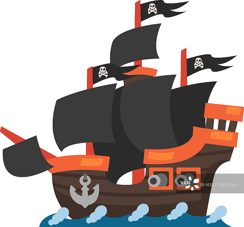 海盗船或黑色的大帆船和飞行图片素材