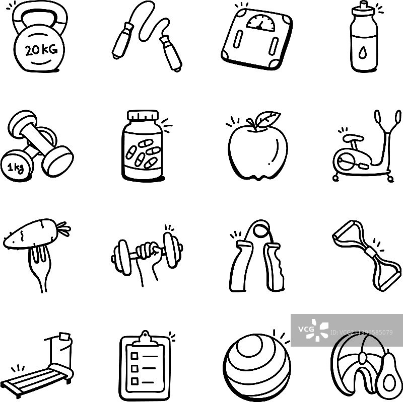 手绘健身器材图标图片素材