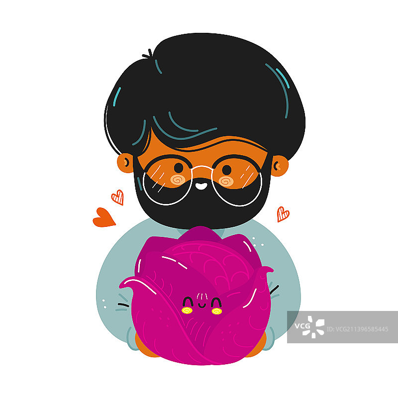 年轻可爱的滑稽男人手持红色卷心菜图片素材