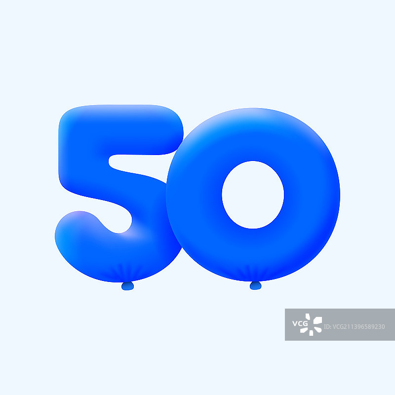 蓝色3D数字50气球逼真氦气效果图片素材