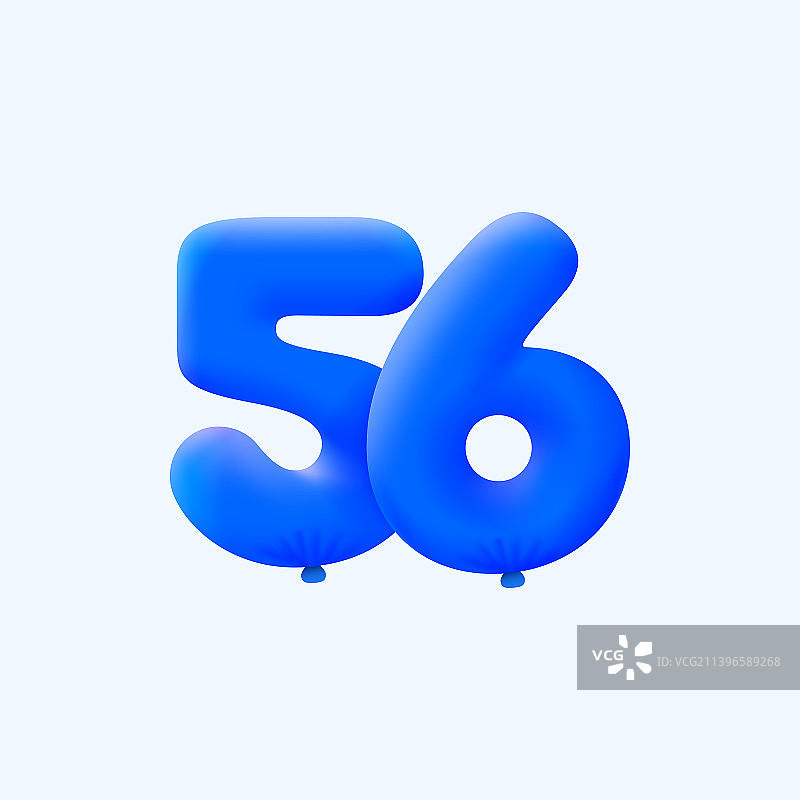 蓝色3D数字56气球逼真3D氦气图片素材