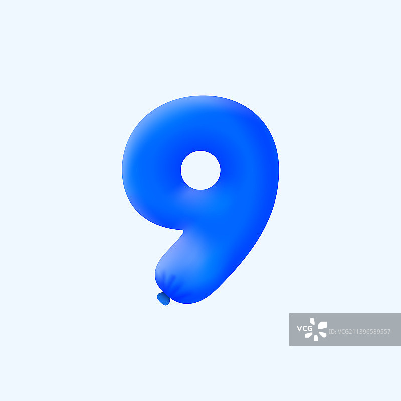 蓝色3D数字9气球逼真3D氦气蓝图片素材