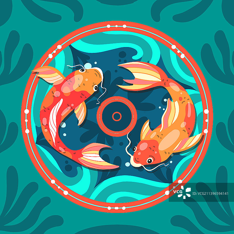 精美扁平风格的中国锦鲤图片素材