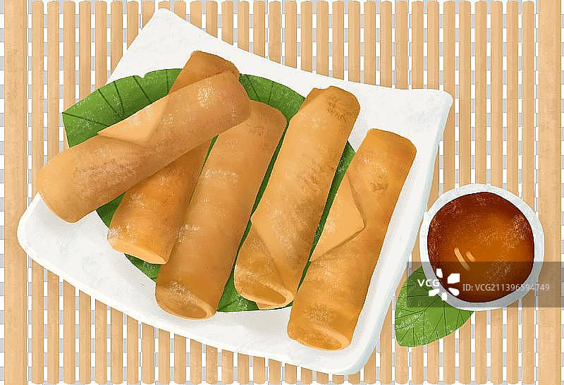 餐桌上的春卷插画图片素材
