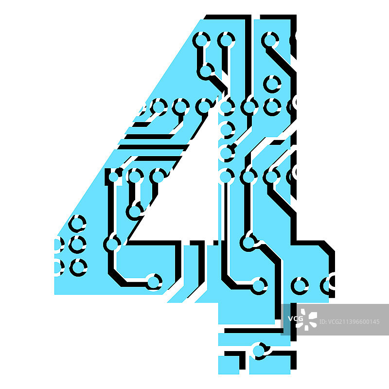 带PCB电路板的数字4穿孔图片素材