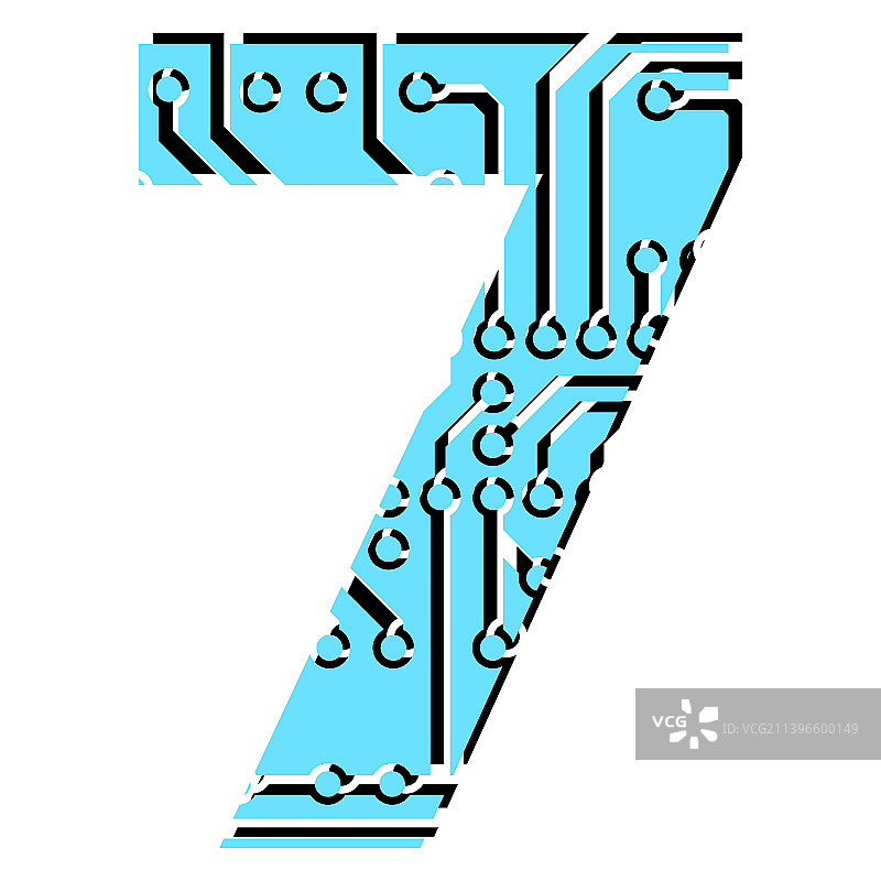 带有PCB电路板的穿孔数字7图片素材