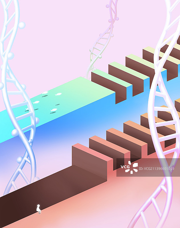 DNA生物科学抽象简约插图杂志封面立体设计图片素材