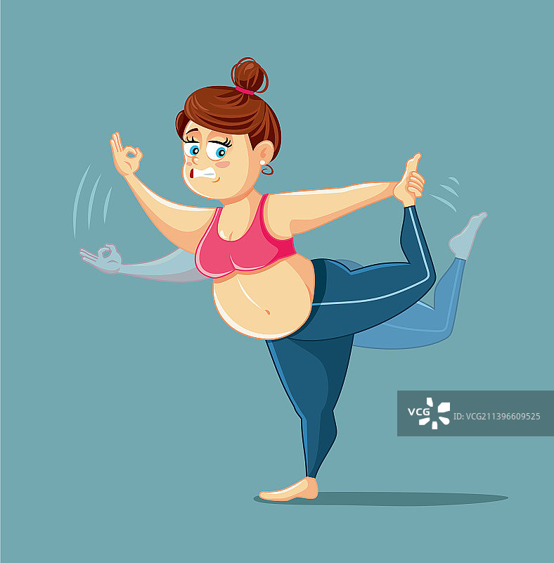 卡通：女人运动时失去平衡图片素材