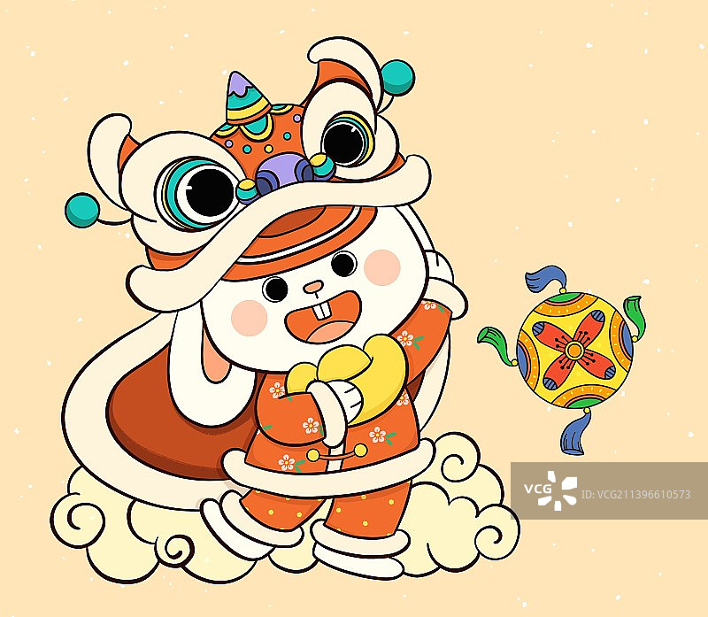 2023年兔年迎春卡通舞狮兔子图片素材