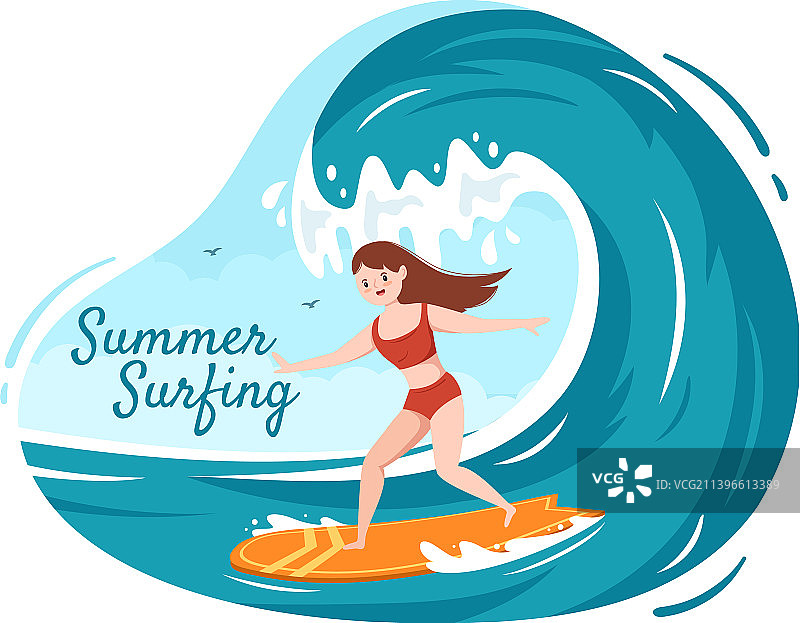 夏季冲浪水上运动卡通图片素材