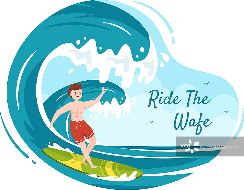 夏季冲浪水上运动卡通图片素材