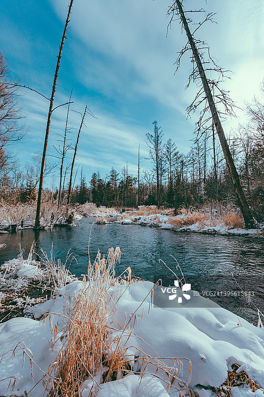 中国吉林长白山魔界风景区七星泉冬景图片素材