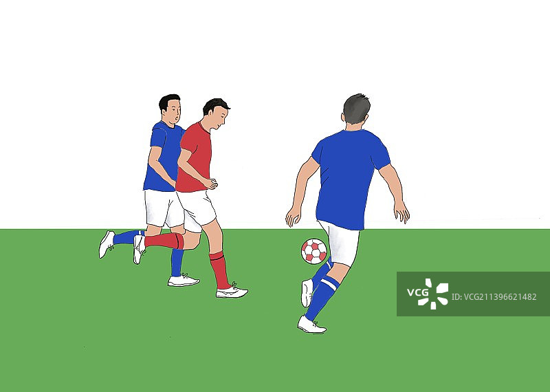 三个踢球的足球运动员图片素材