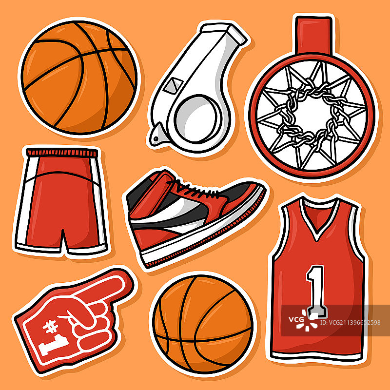 篮球卡通贴纸套装图片素材