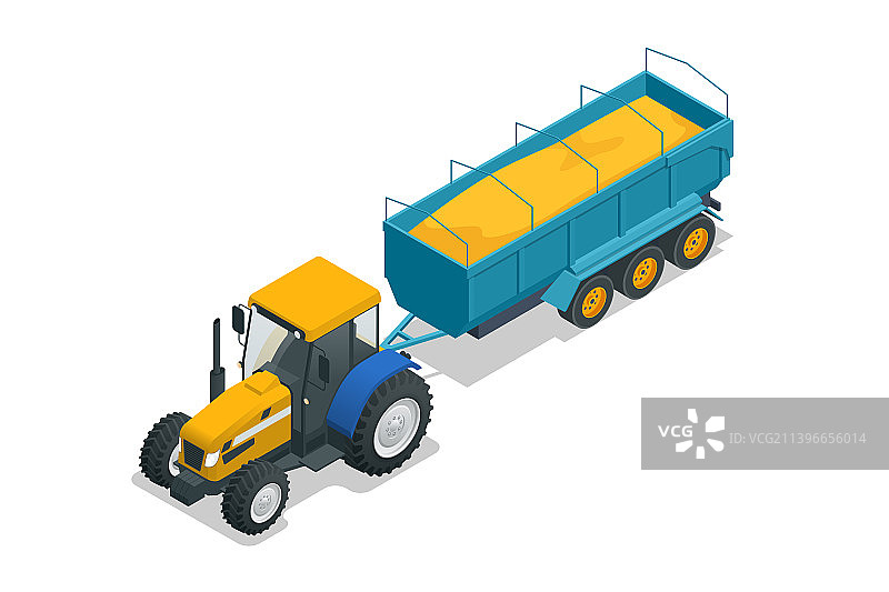 2.5D农业用带粮斗的拖拉机图片素材