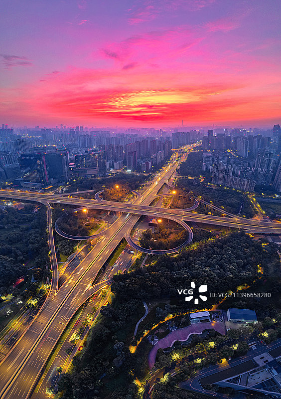 成都天府立交日出航拍468图片素材