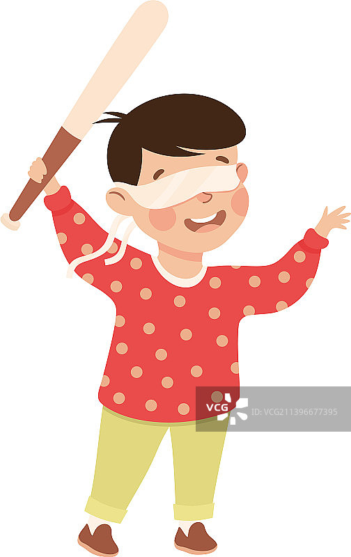 手持木棍准备打彩罐的小男孩图片素材
