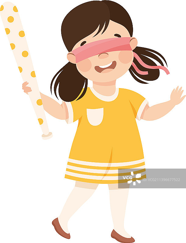 手持木棍准备击打彩罐的小女孩图片素材