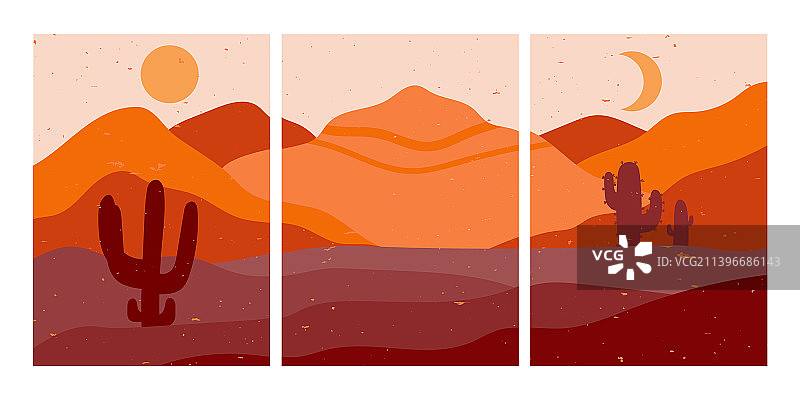 沙漠海报抽象三联画与沙丘图片素材