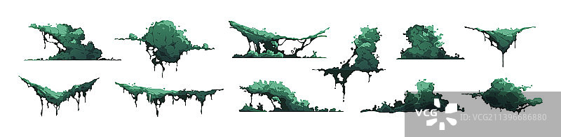 卡通绿色岩石地衣和真菌沼泽苔藓图片素材