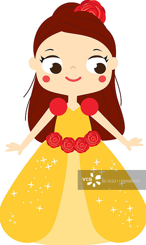 穿着漂亮黄色连衣裙的可爱卡通女孩图片素材