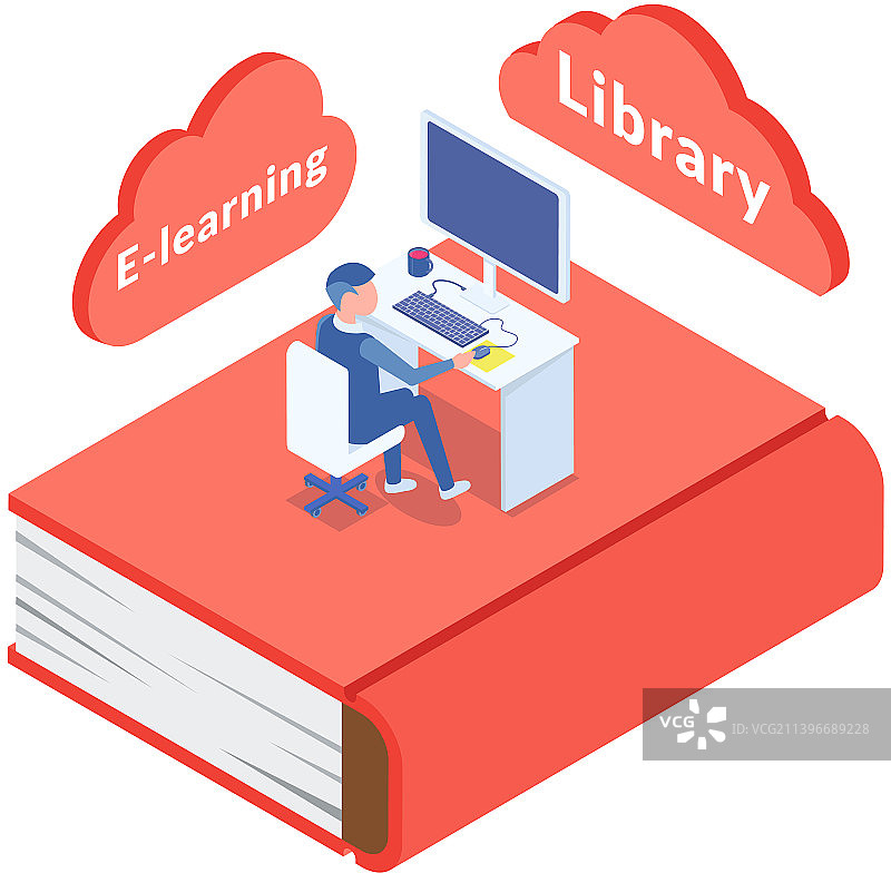 在图书馆用电脑学习的学生图片素材