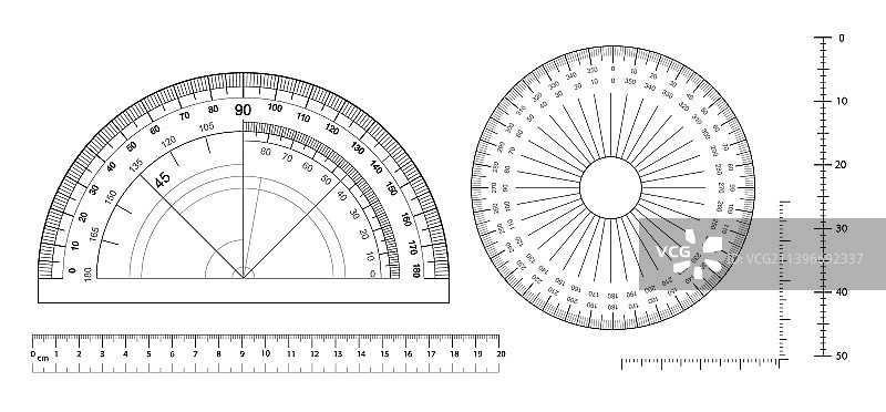 角度测量工具套装 圆形360度量角器图片素材