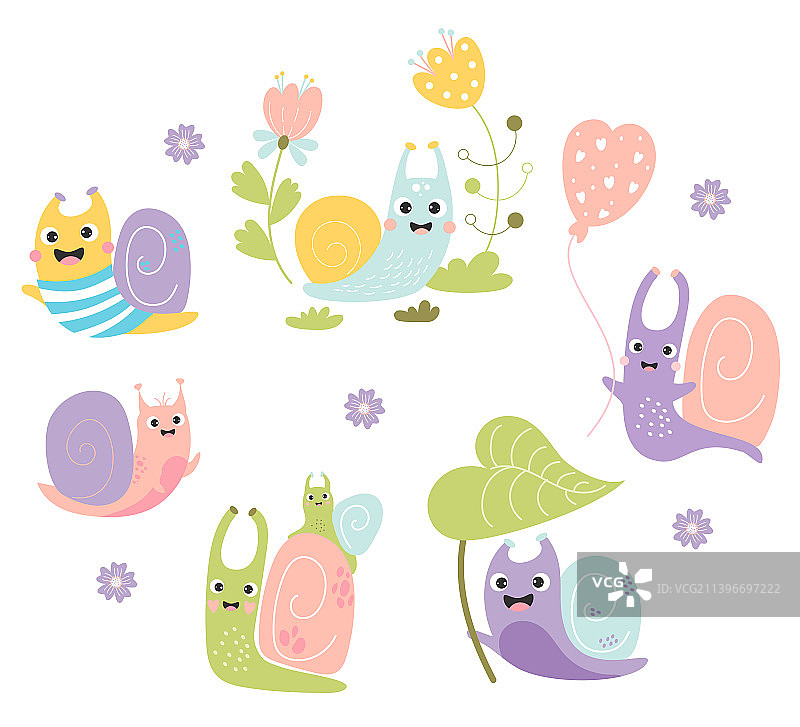 蜗牛妈妈和宝宝可爱蜗牛合集图片素材