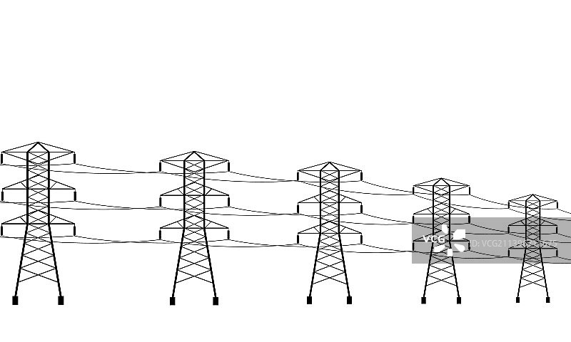 白色背景下的高压电线杆图片素材