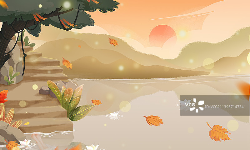 唯美立秋二十四节气插画背景图片素材