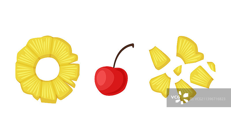 菠萝和樱桃冰淇淋甜点元素图片素材