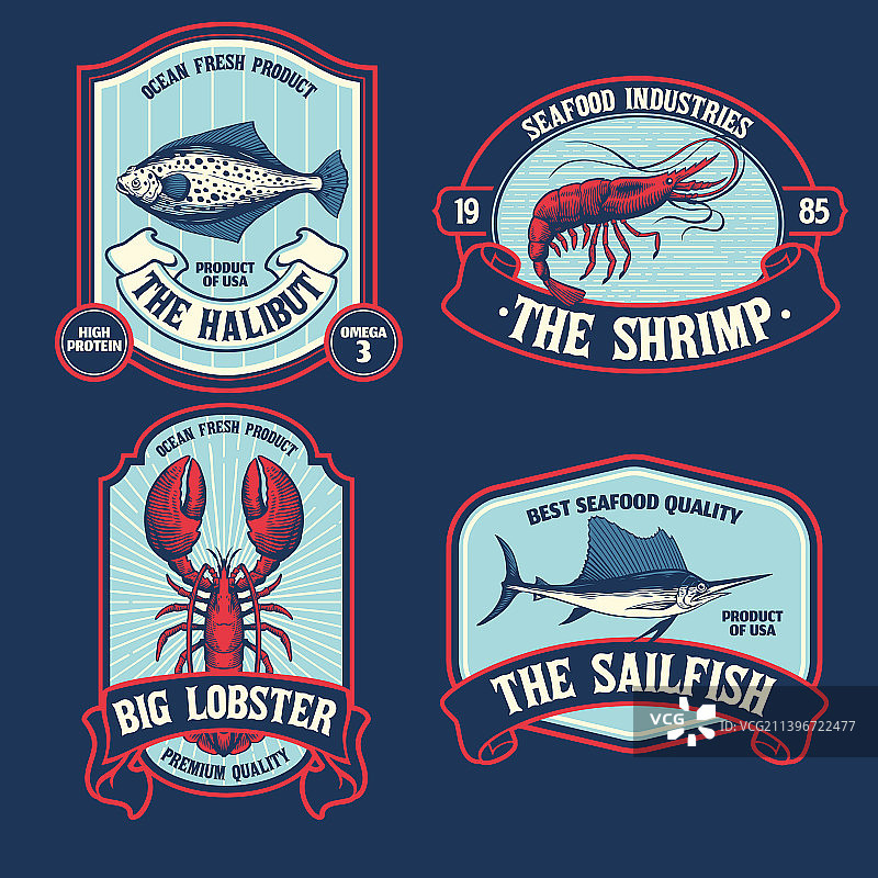 复古风格海鲜标签图片素材