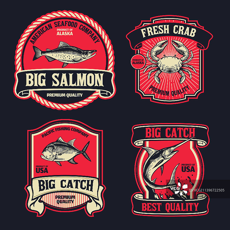 复古海鲜标签合集图片素材