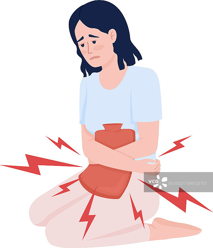 脸色苍白的女孩抱着热水袋图片素材