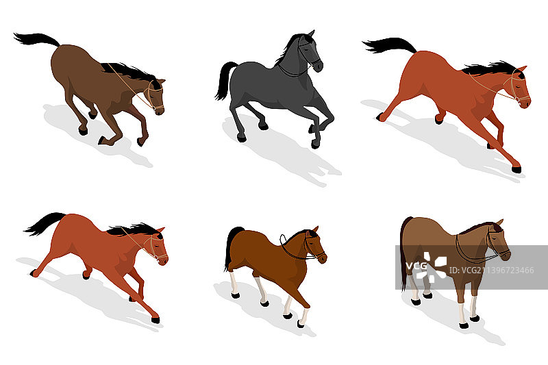 2.5D风格的马图标，白色背景图片素材