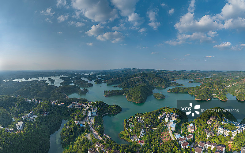 鸟瞰眉山仁寿黑龙滩库区图片素材