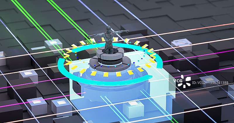 元宇宙中的人和计算机芯片图片素材