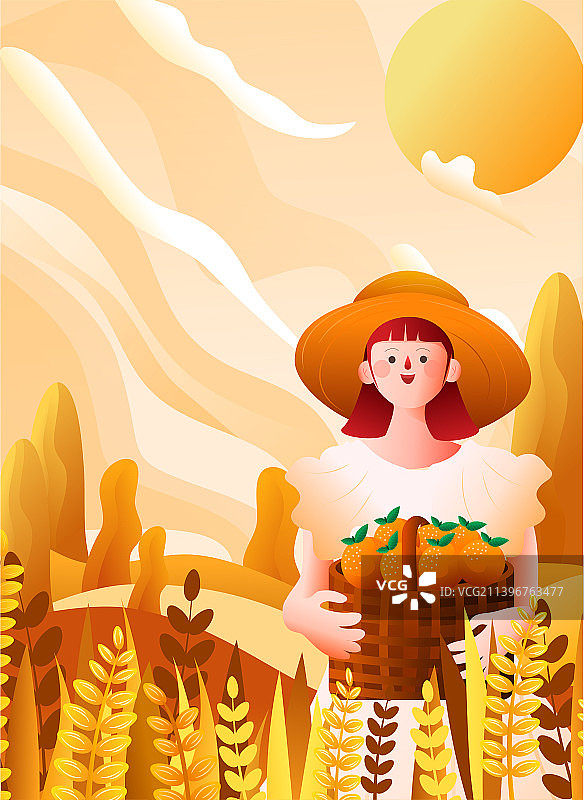 卡通男孩女孩秋季丰收重阳节立秋处暑秋分图片素材