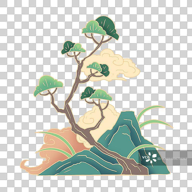 国潮花鸟山水素材图片素材
