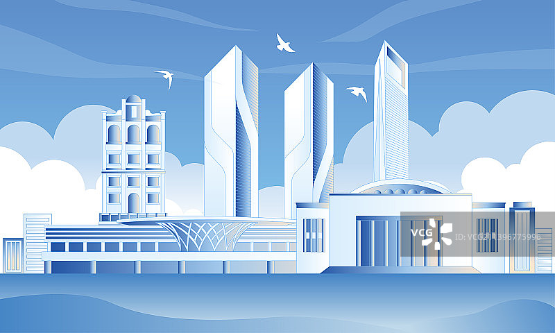 江门旅游城市插画图片素材