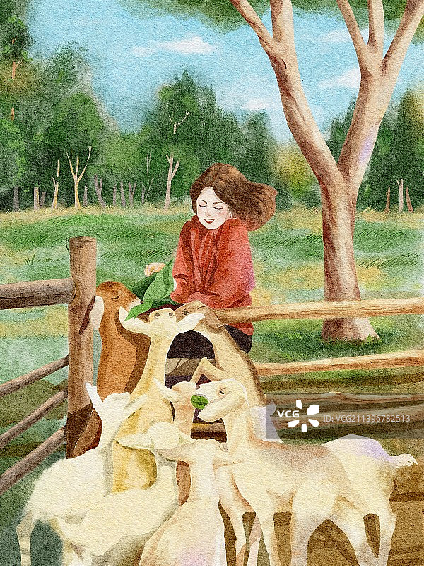 喂小羊图片素材