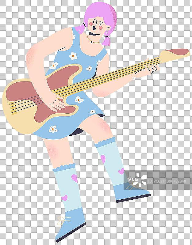 音乐节乐队女孩扁平插画元素图片素材